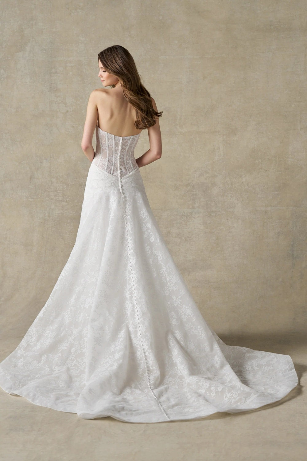 Strapless Lace A-Line Wedding Dress with Asymmetrical Pointed Drop Waist by Allure Bridals — image 3 of 3
