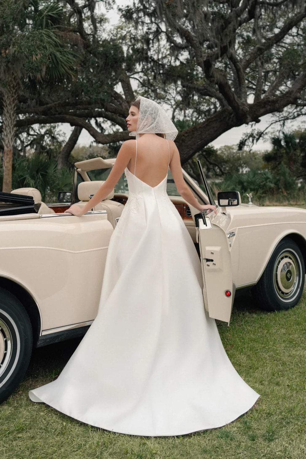 Simple Scoop Neck A-Line Wedding Dress with Floral Lattice Appliqués by Anne Barge — image 3 of 3
