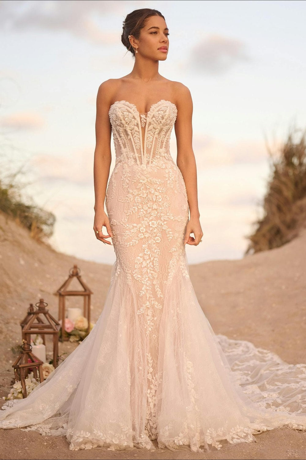 slim fit dress slacks Maggie Sottero Strapless Lace Fit-and-Flare Gown