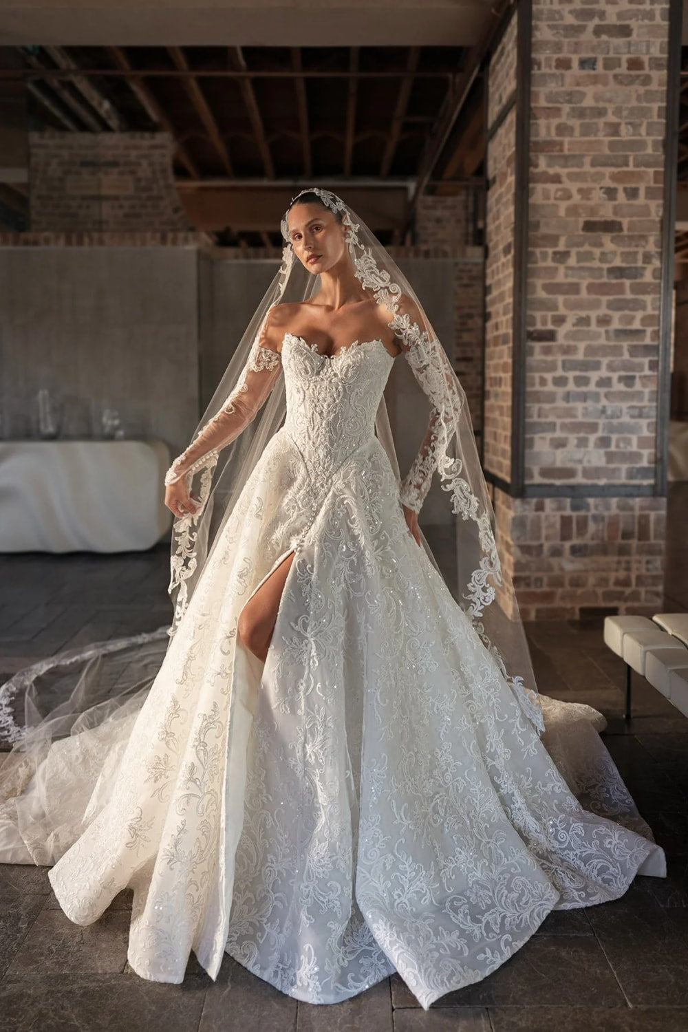 Romantic Ball Gown with Sequined Lace by Blanche Bridal — image 1 of 4