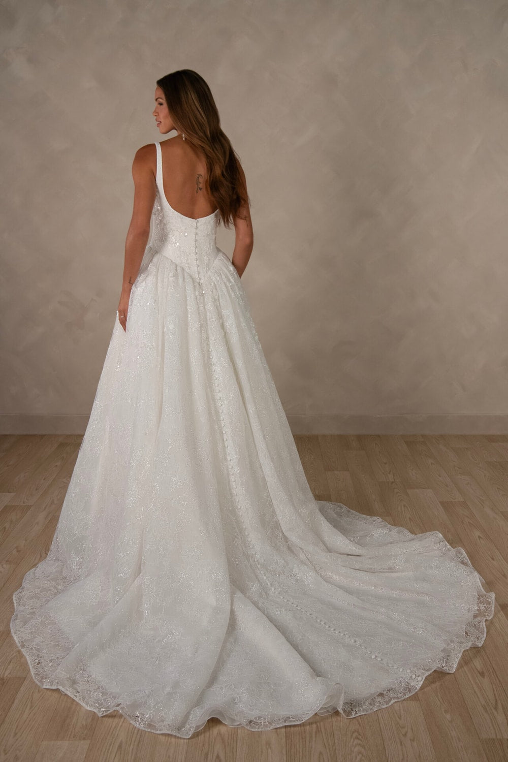 Opulently Detailed Modern Ball Gown with Square Neckline by Essense of Australia — image 2 of 2