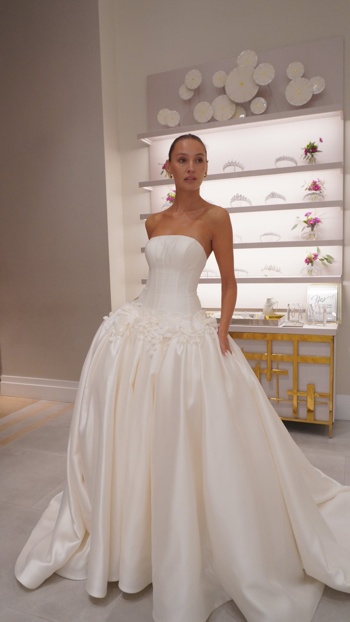 Sculpted Ball Gown with Scattered Waistline Florals
