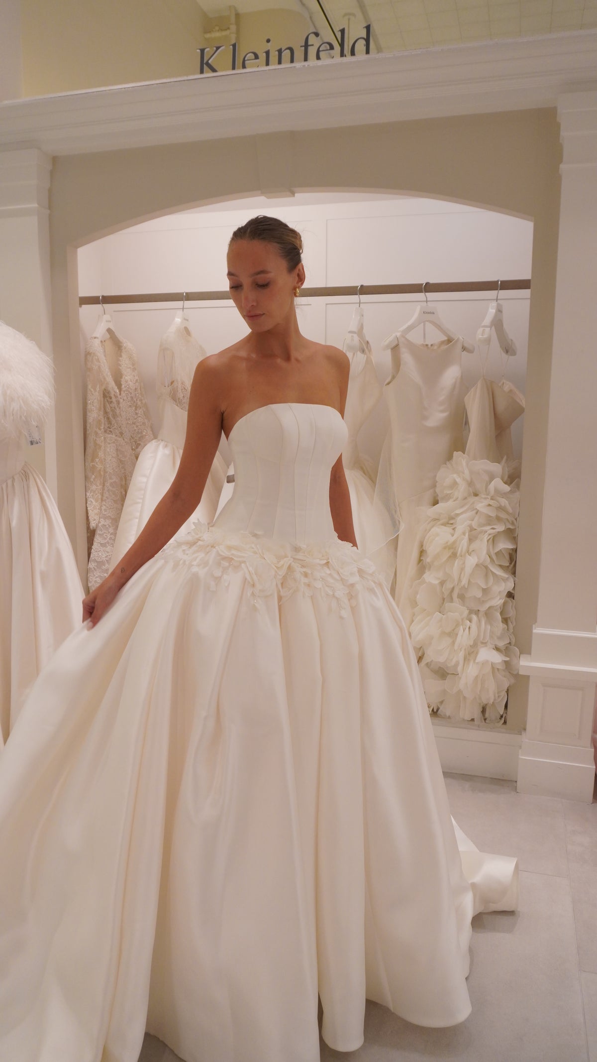 Sculpted Ball Gown with Scattered Waistline Florals