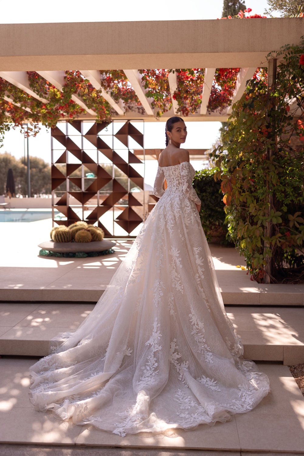 Plus-Size Romantic Off-The-Shoulder A-Line Wedding Dress with Floral Detailing by Demetrios — image 2 of 2