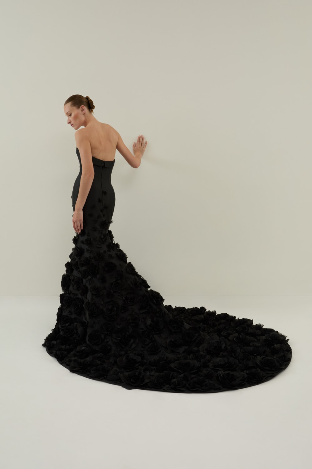 Elegant Black Fit-And-Flare Gown with Floral Details by Demetrios — image 2 of 2