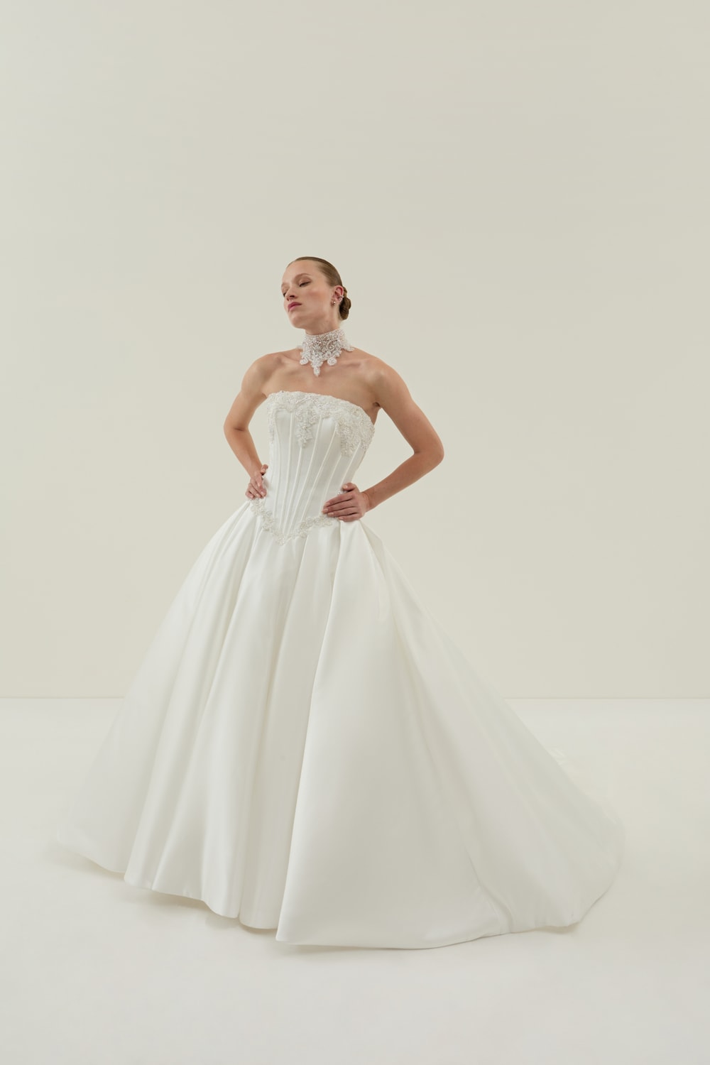 Sculptural Ball Gown with Beaded Embellishments by Demetrios — image 1 of 3