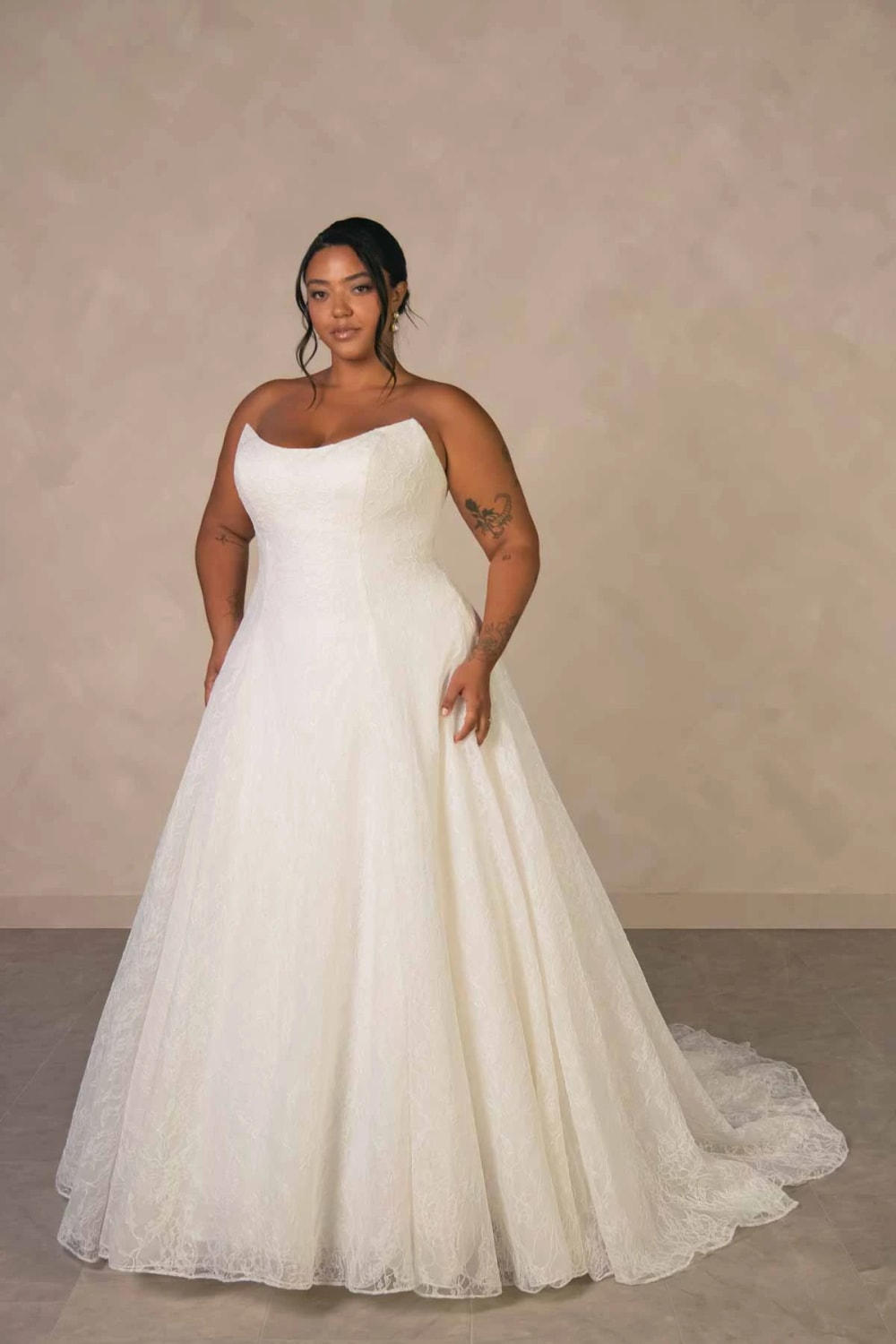 Plus-Size Strapless All Over Lace A-Line Wedding Dress by Essense of Australia — image 1 of 3