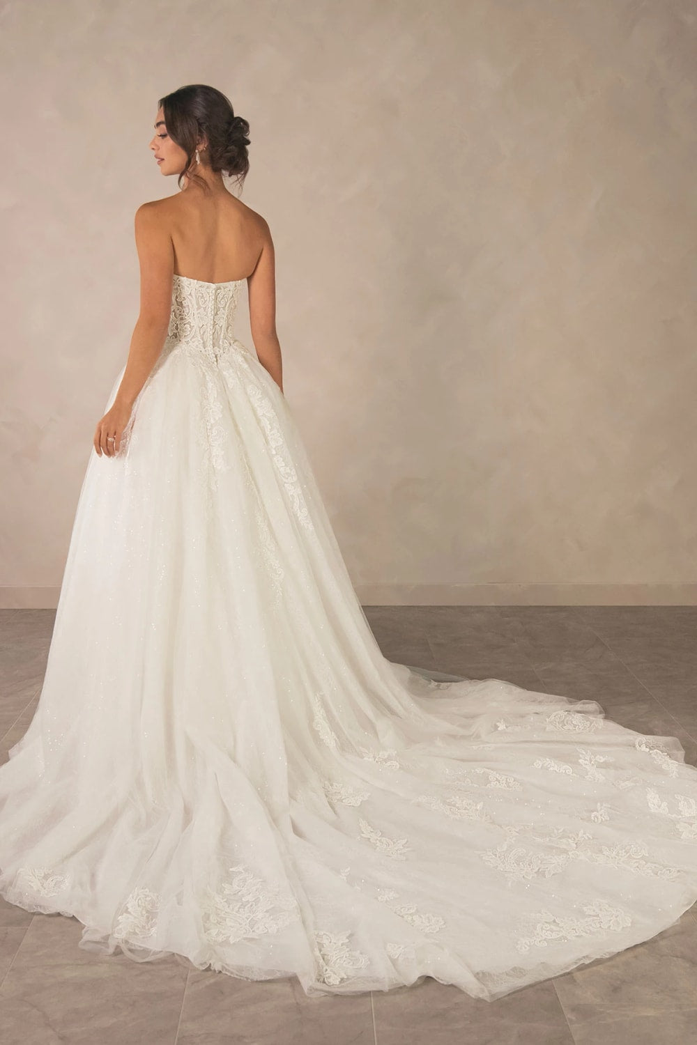Detailed Strapless Lace Ballgown with Detachable Cape by Essense of Australia — image 2 of 3