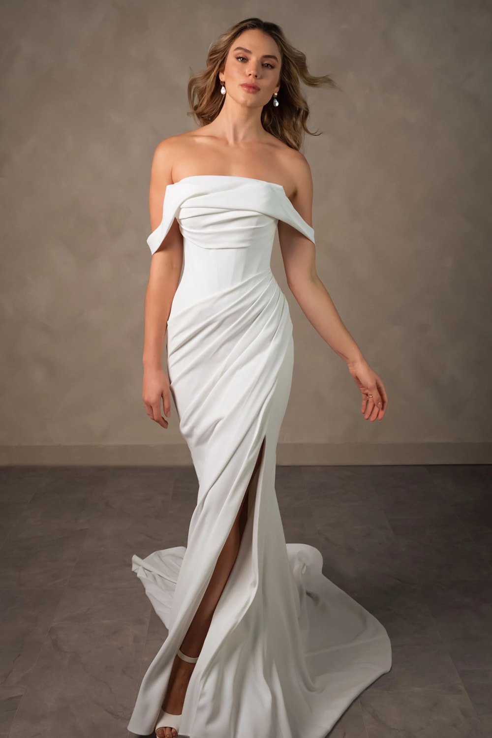 Simple Sheath Wedding Dress with Ruching by Essense of Australia — image 1 of 3
