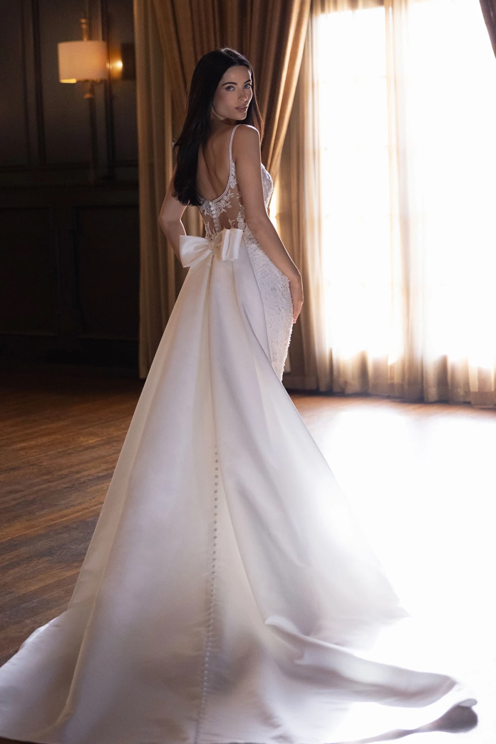 Square Neck Sparkly Sheath Wedding Dress with Detachable Train by Essense of Australia — image 3 of 4