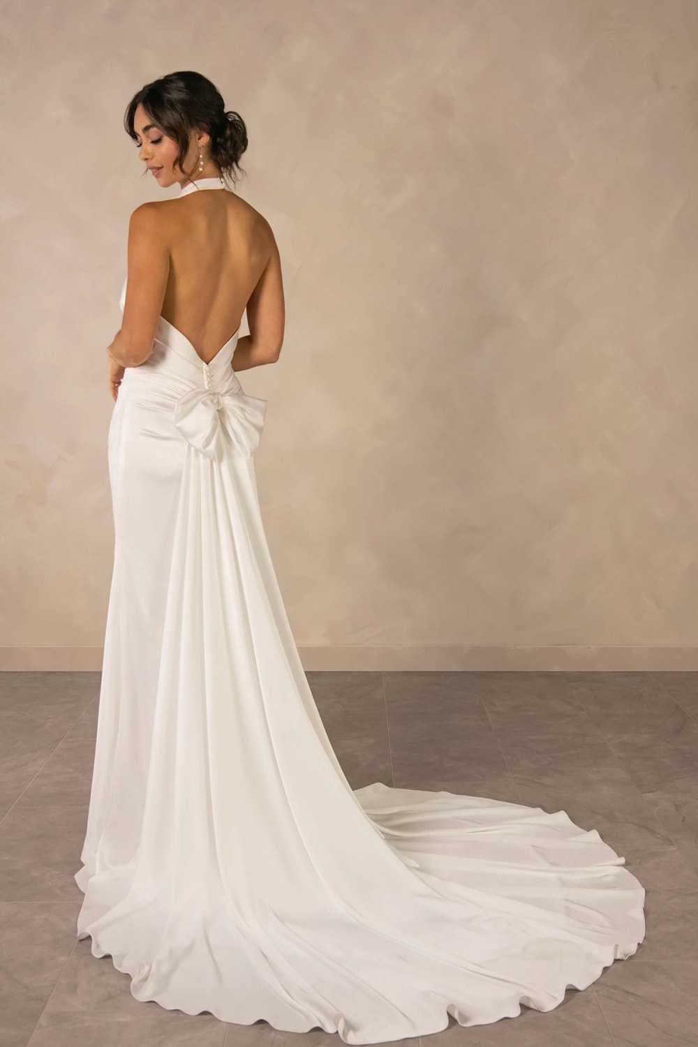 Simple Halter Sheath Wedding Dress with Open Back by Essense of Australia — image 4 of 5