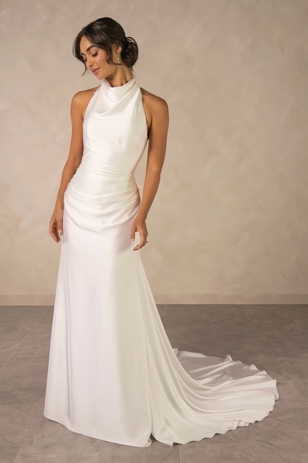 Simple Halter Sheath Wedding Dress with Open Back by Essense of Australia — image 2 of 5