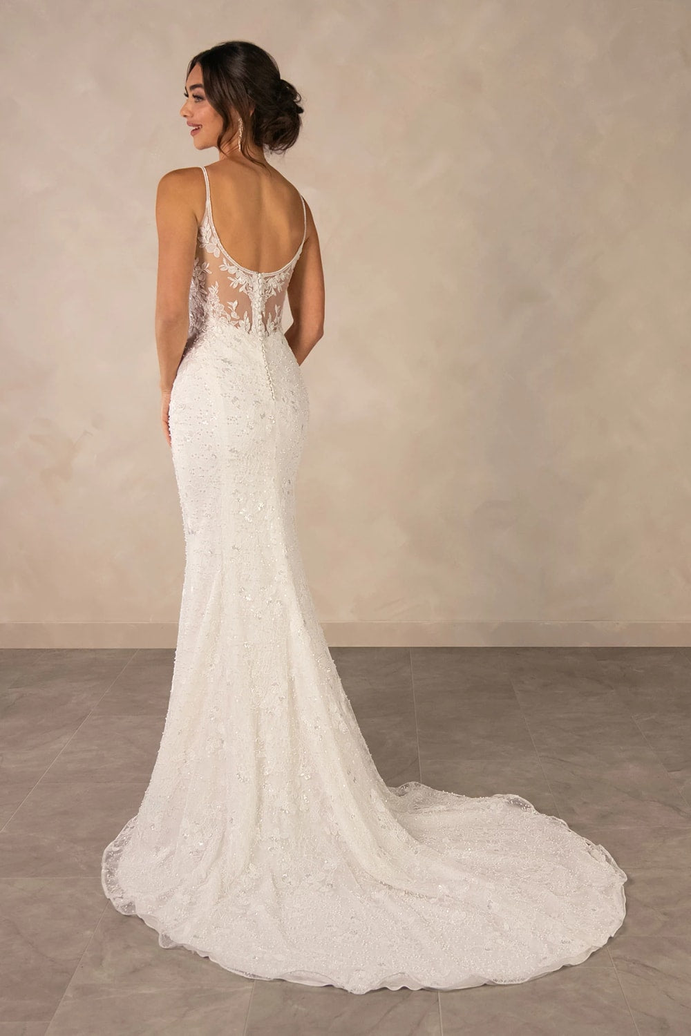 Square Neck Sparkly Sheath Wedding Dress with Detachable Train by Essense of Australia — image 4 of 4