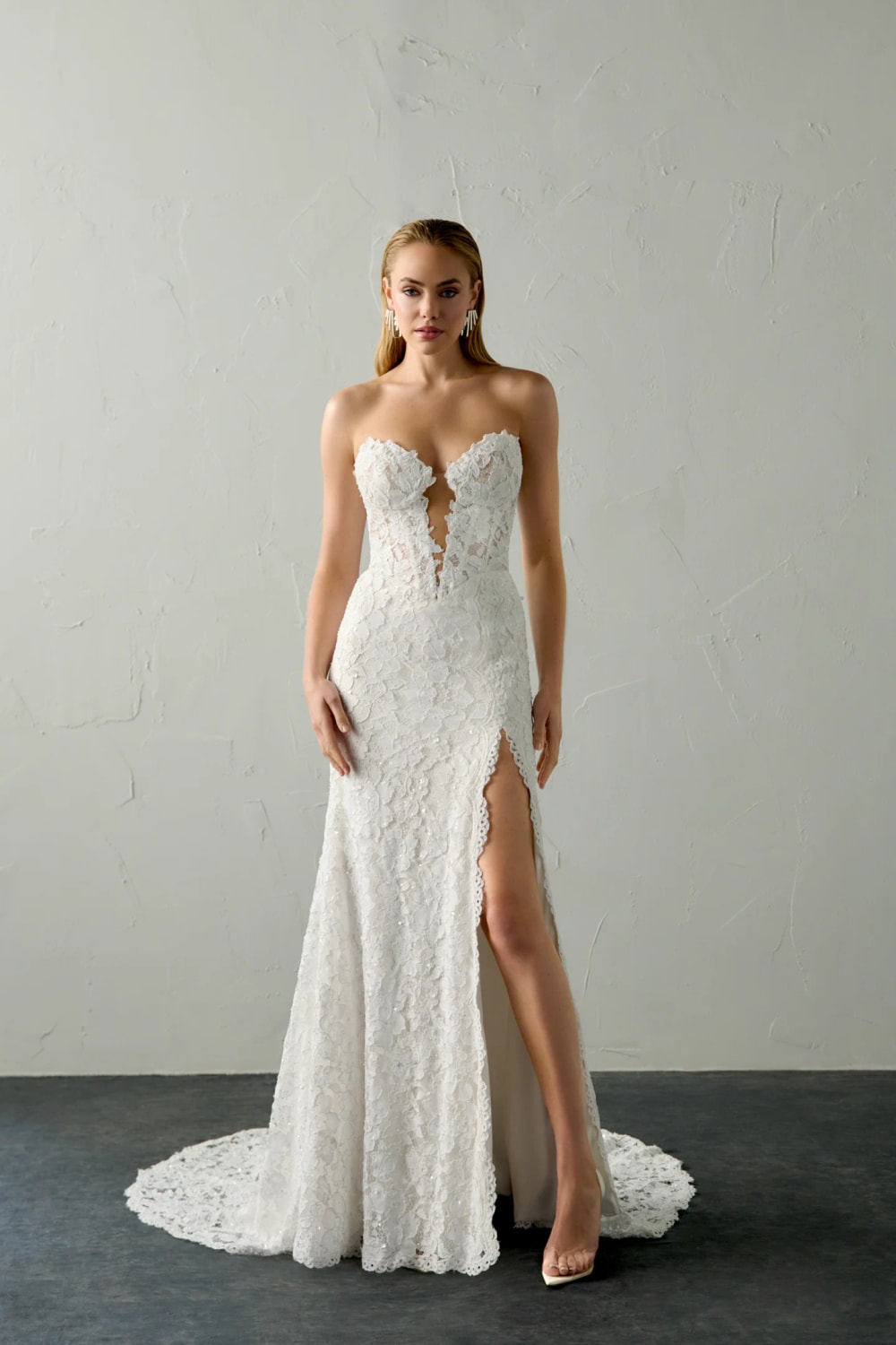 Strapless Lace Fit-And-Flare Wedding Dress with Detachable Sleeves by Justin Alexander Signature — image 2 of 4