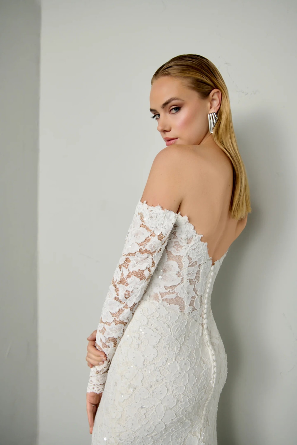 Strapless Lace Fit-And-Flare Wedding Dress with Detachable Sleeves by Justin Alexander Signature — image 3 of 4
