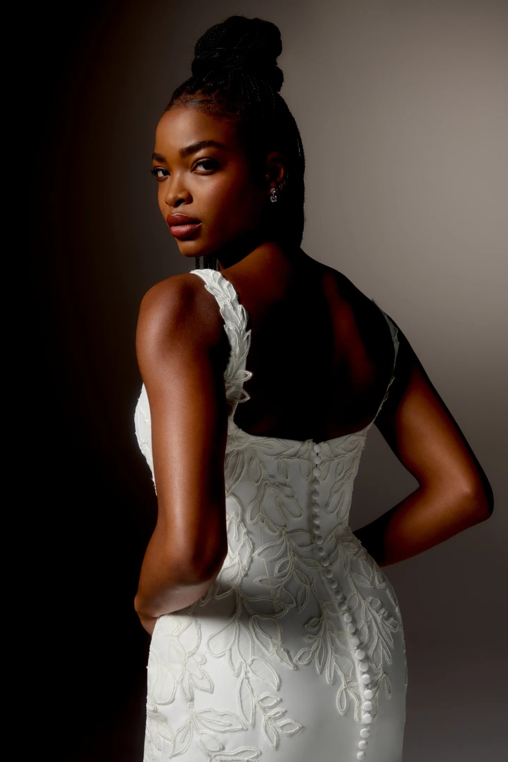 Plus-Size Square Neck Fit-And-Flare Wedding Dress with Ivory Embroidered Soutache Throughout by Justin Alexander Signature — image 3 of 4
