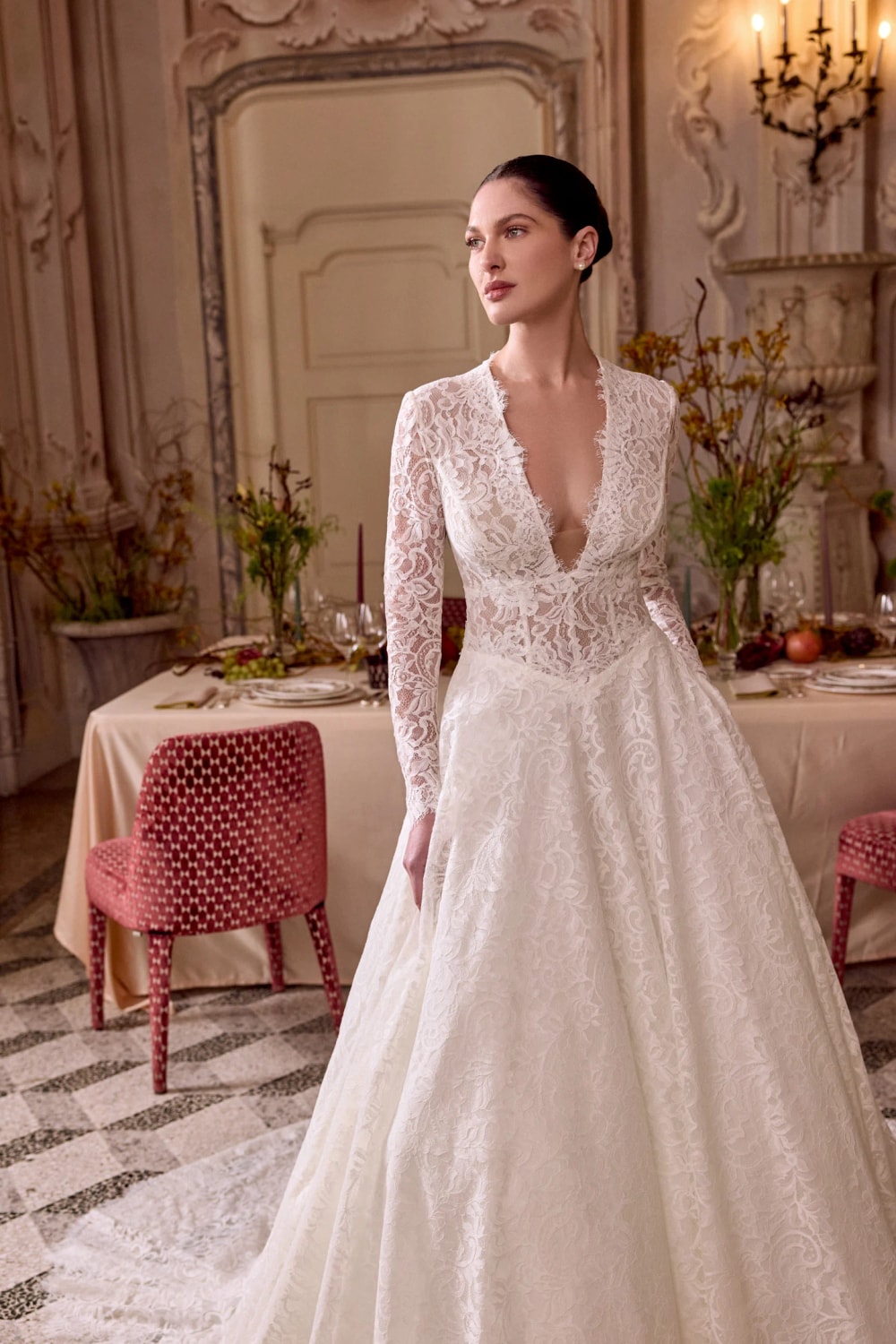 Romantic Long Sleeve Ball Gown with Plunging V-Neck by Justin Alexander Signature — image 2 of 4