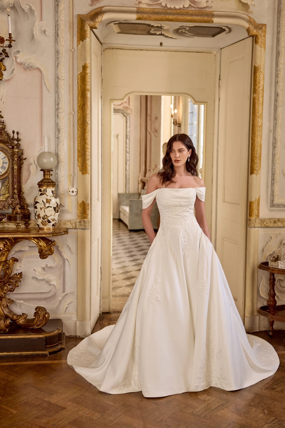 Clean and Simple Off-The-Shoulder Ball Gown by Justin Alexander Signature — image 1 of 4
