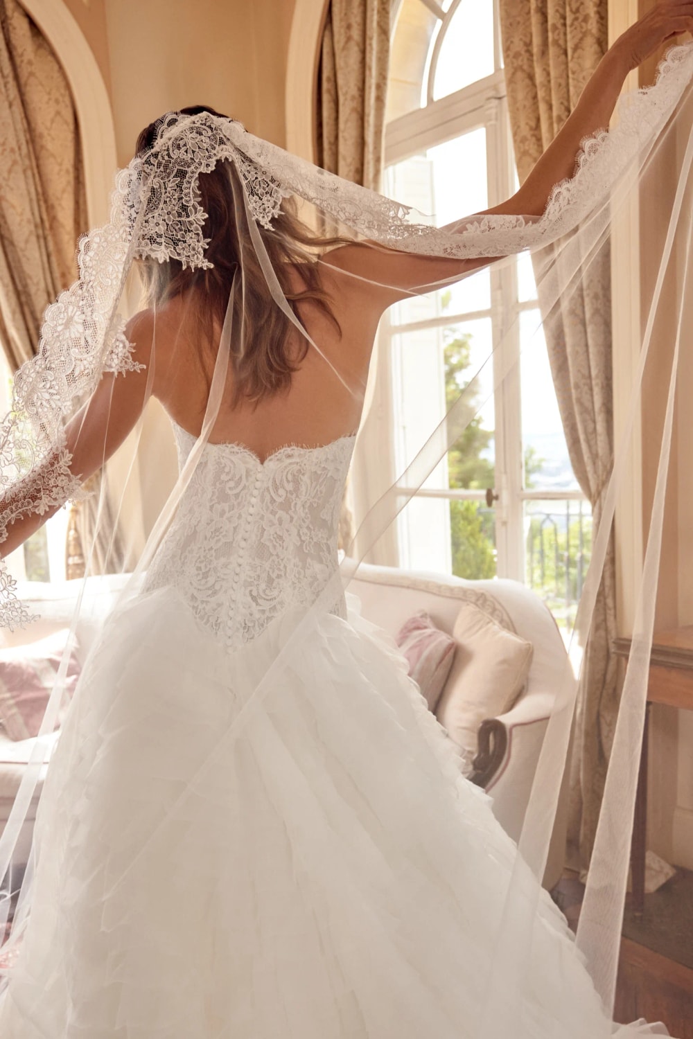 Lace Bodice Ballgown with Tiered Ruffle Skirt by Justin Alexander — image 3 of 4