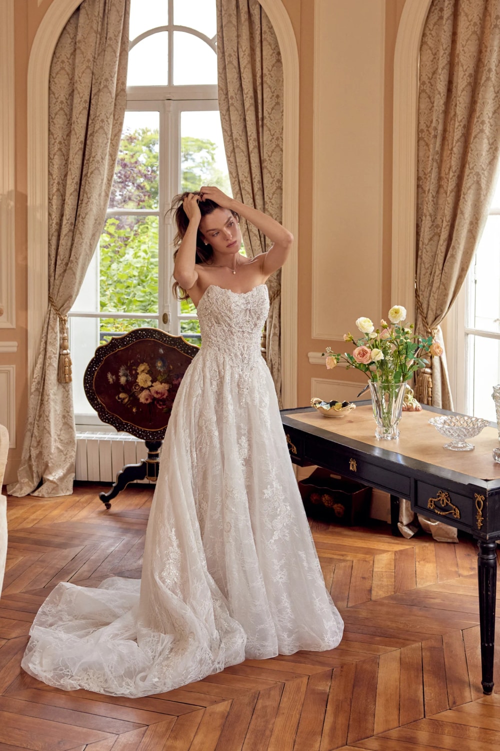 Strapless Lace A-Line Wedding Dress with Beading by Justin Alexander — image 1 of 3
