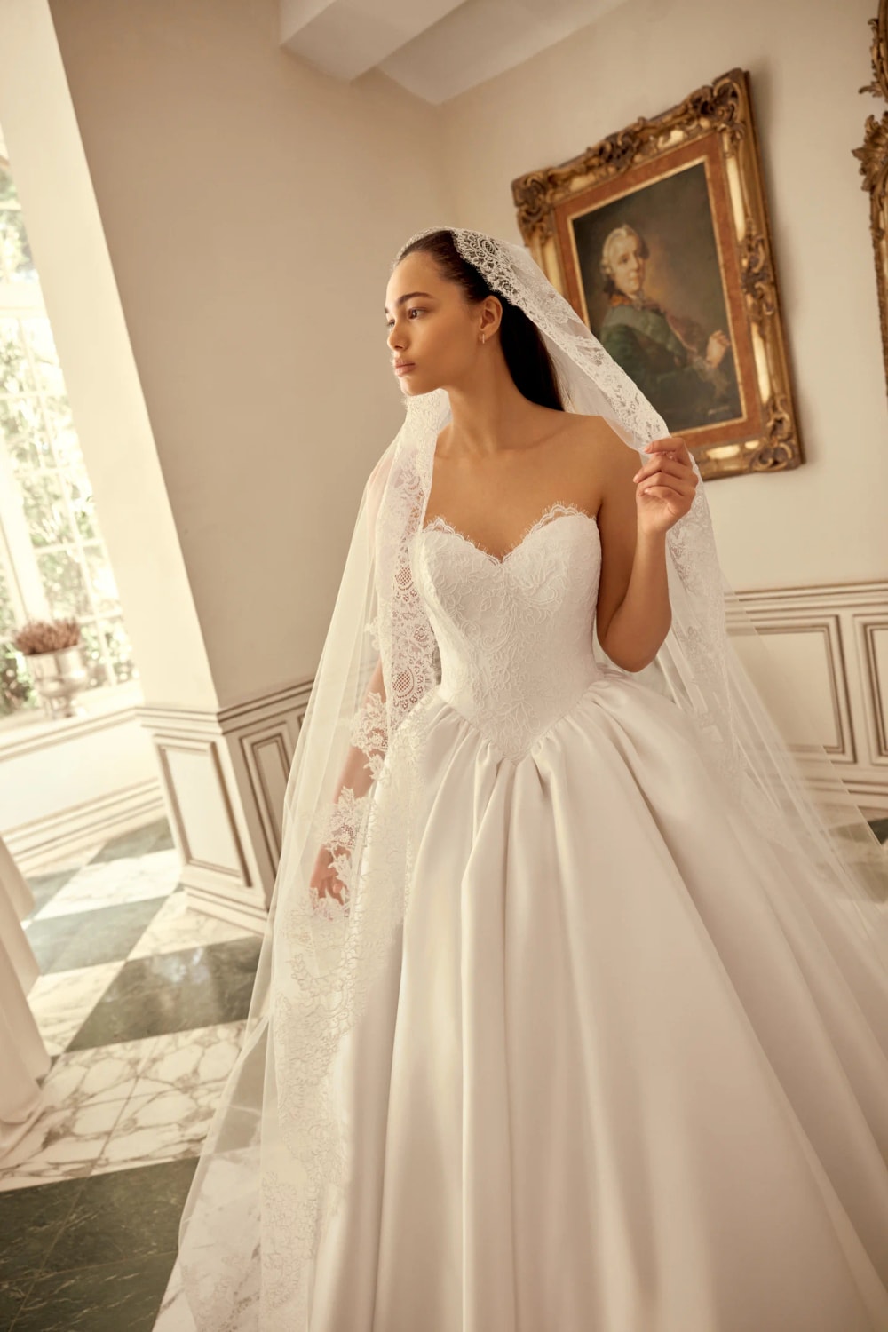 Modern Strapless Ball Gown with Corded Alençon Lace Bodice by Justin Alexander Signature — image 2 of 4