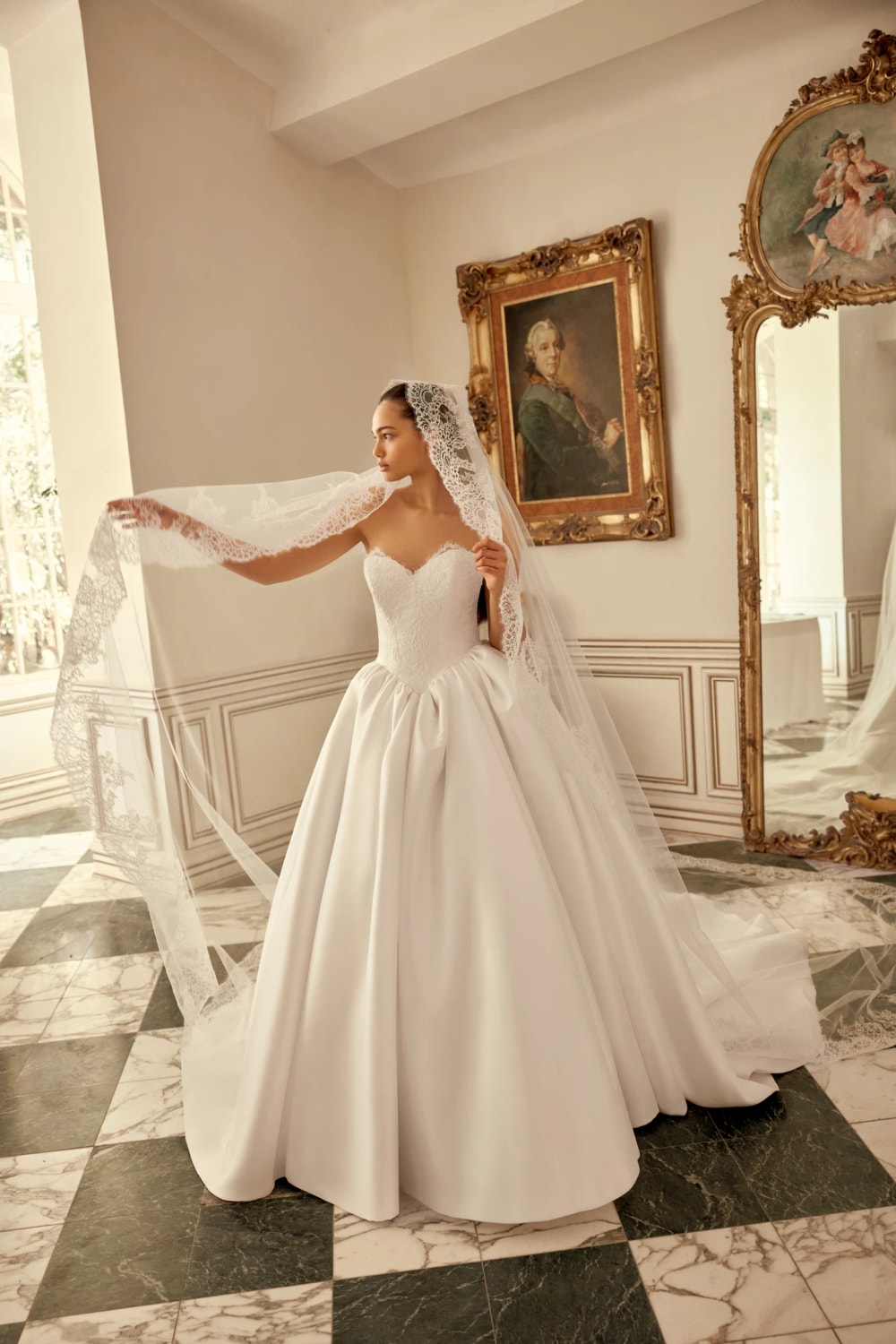 Modern Strapless Ball Gown with Corded Alençon Lace Bodice by Justin Alexander Signature — image 3 of 4