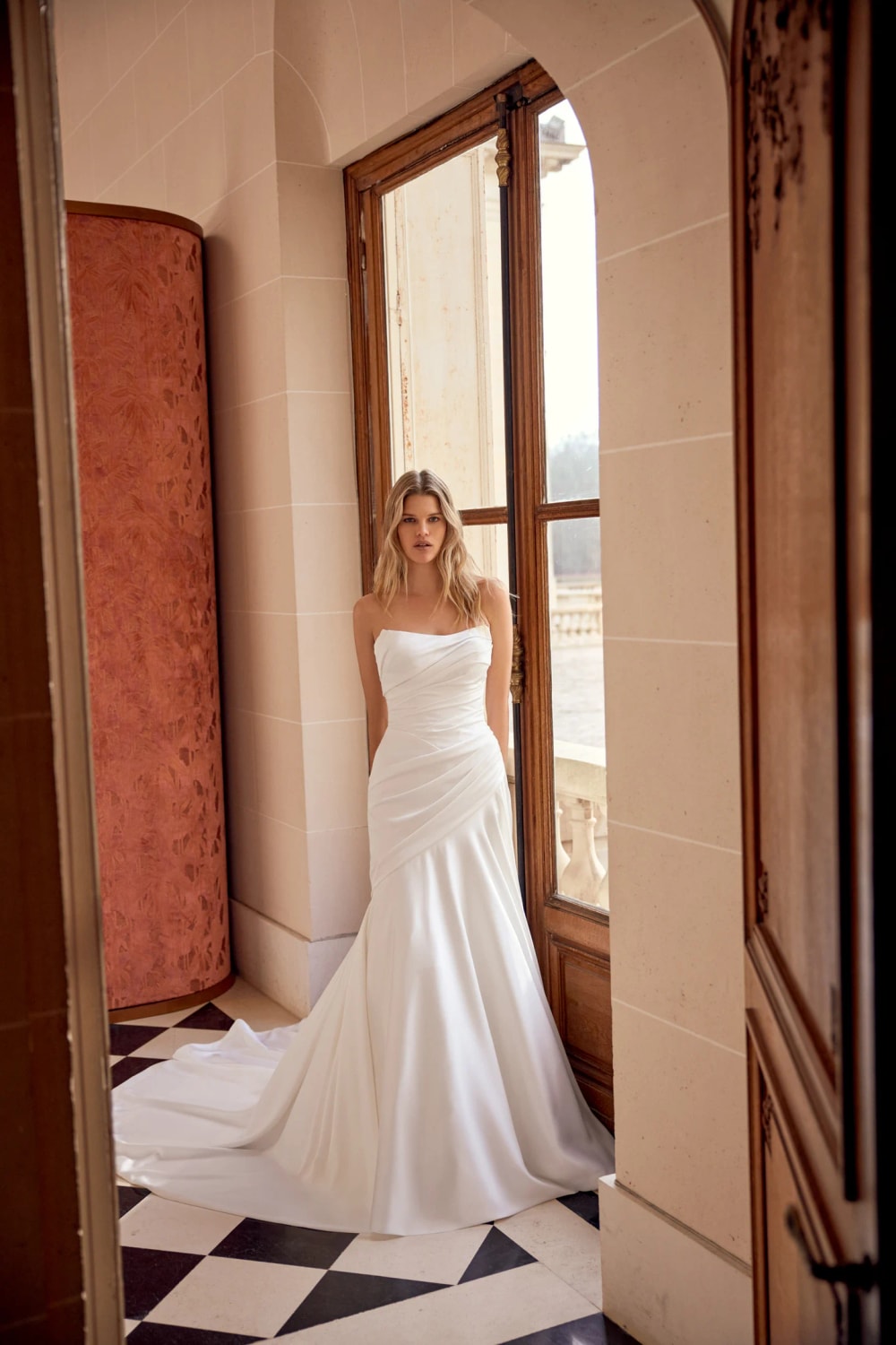 Asymmetrically Draped A-Line Wedding Dress by Justin Alexander Signature — image 1 of 4