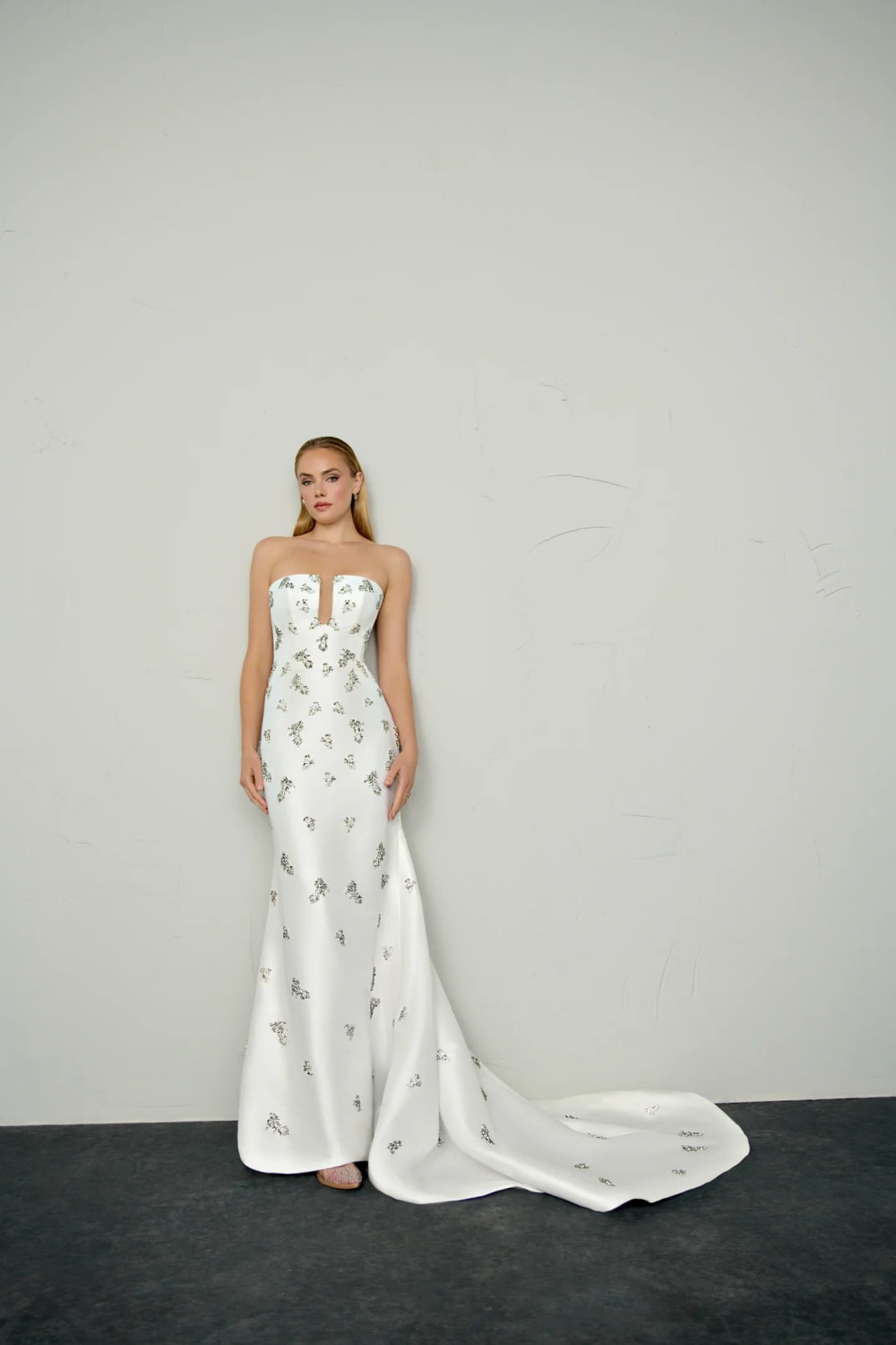 Strapless Fit-And-Flare Wedding Dress with Crystal Detailing by Justin Alexander — image 1 of 4