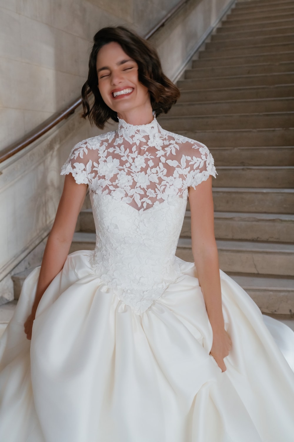 Classic and Modern High Neck Ball Gown with Cap Sleeves by Sareh Nouri — image 2 of 4