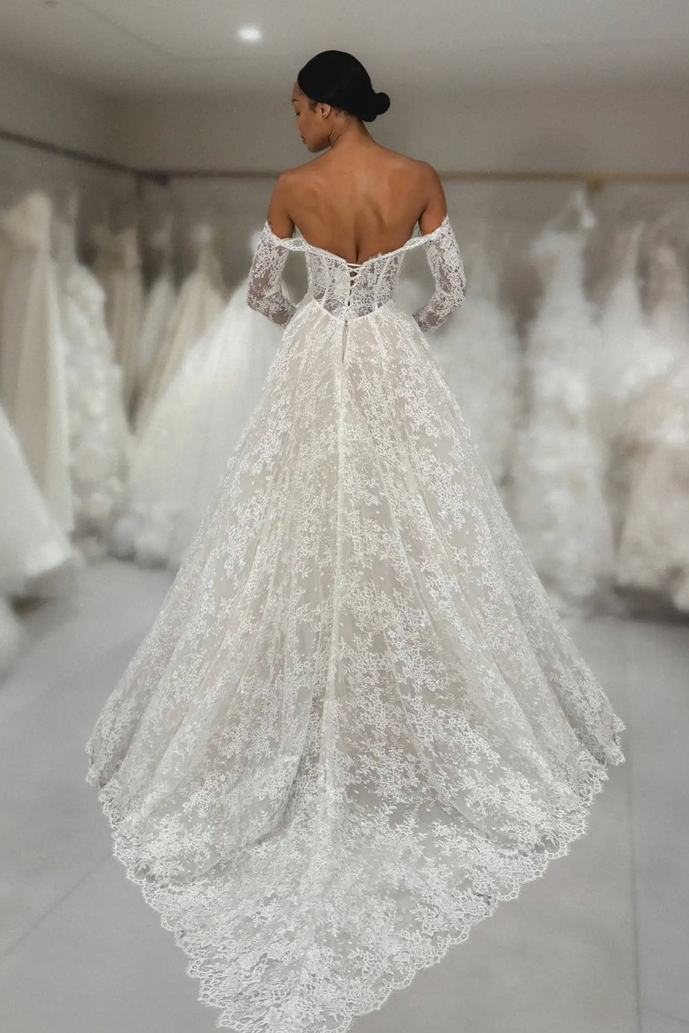 Off-The-Shoulder A-Line Wedding Dress with Sheer Bodice by Love by Pnina Tornai — image 3 of 3