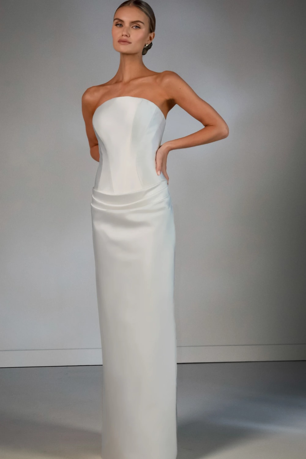 Strapless Simple Sheath Wedding Dress with Detachable Overskirt by Martina Liana Luxe — image 2 of 3
