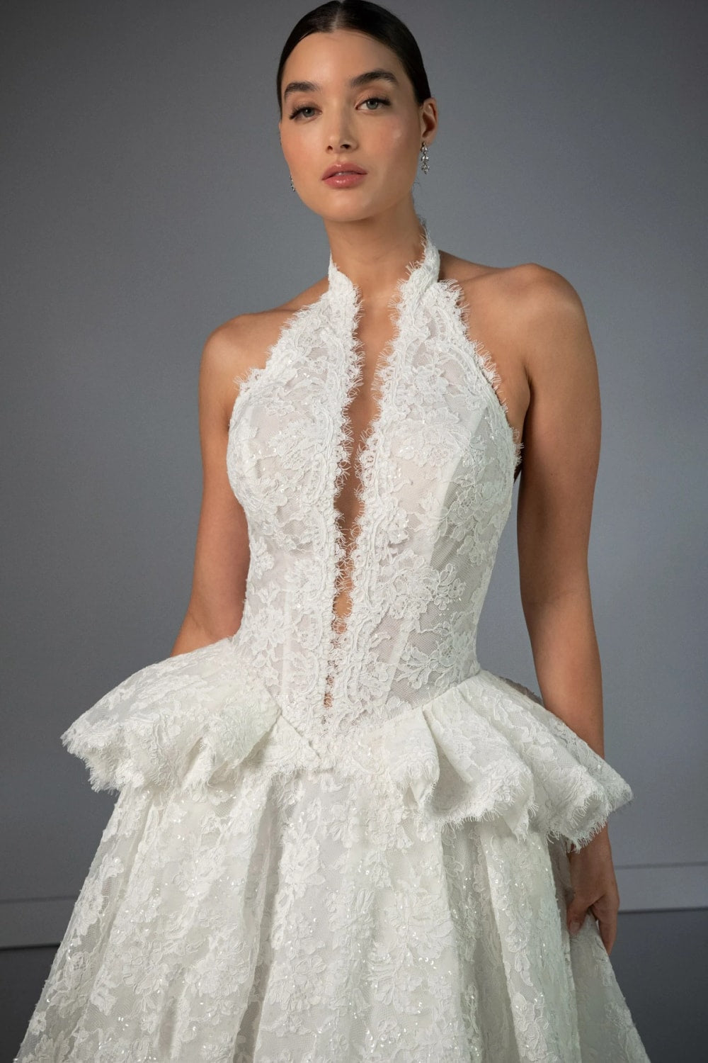 High-Neck Romantic Lace Ball Gown with Detachable Peplum by Martina Liana Luxe — image 2 of 5