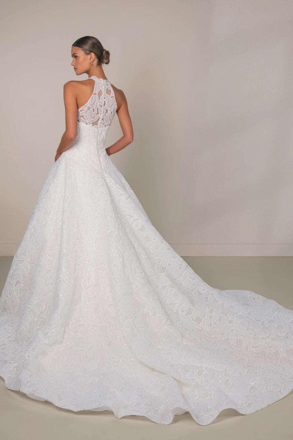 High-Neck A-Line Wedding Dress with Dimensional Floral Details by Martina Liana Luxe — image 3 of 3