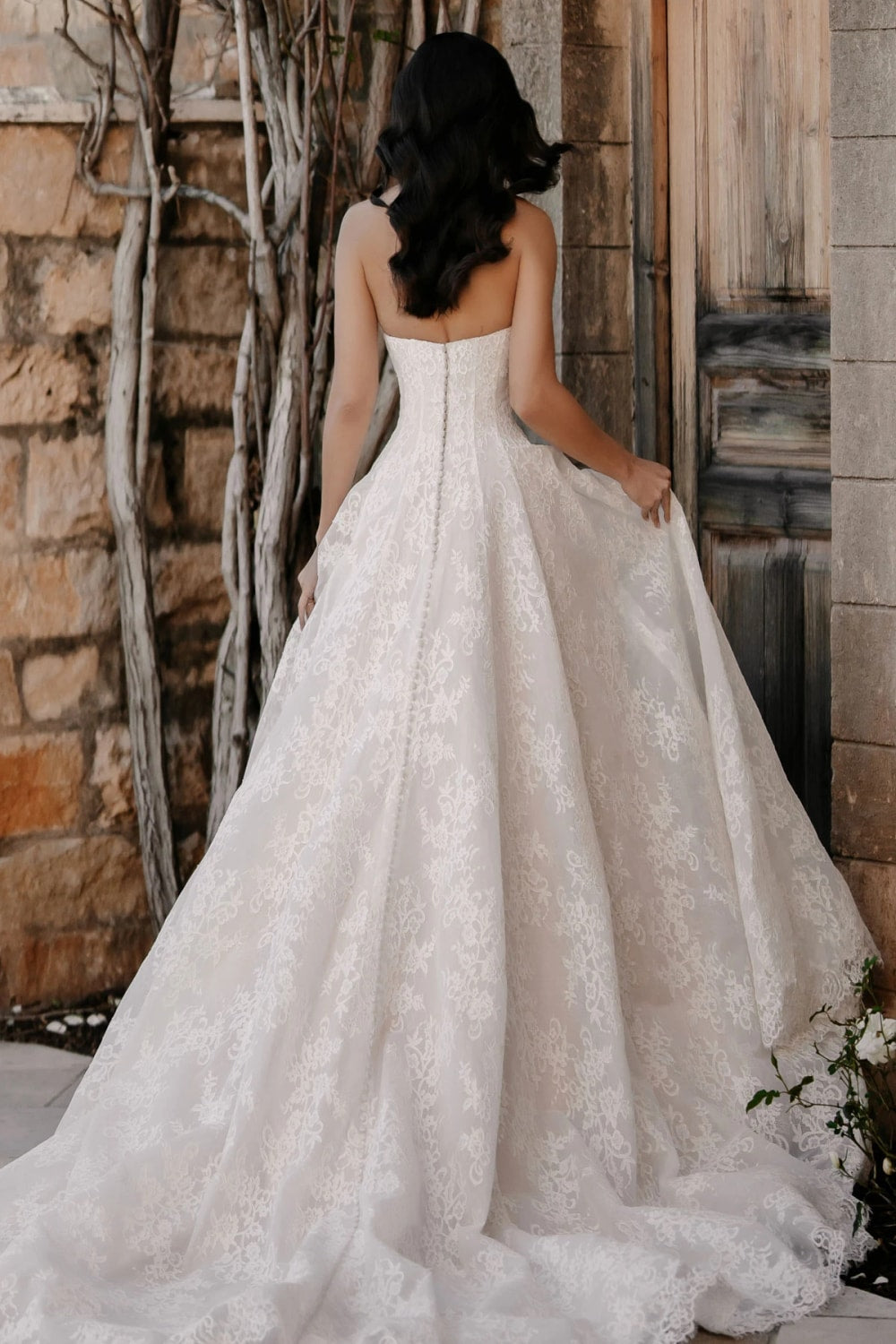 Martina Liana Strapless Lace A-Line Gown