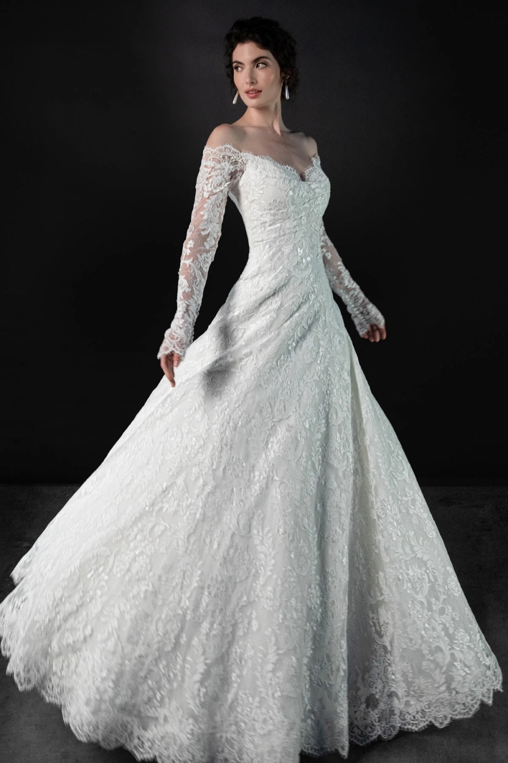 Plus-Size Romantic Lace Off-the-Shoulder Sleeve A-Line Wedding Dress by Martina Liana — image 1 of 4