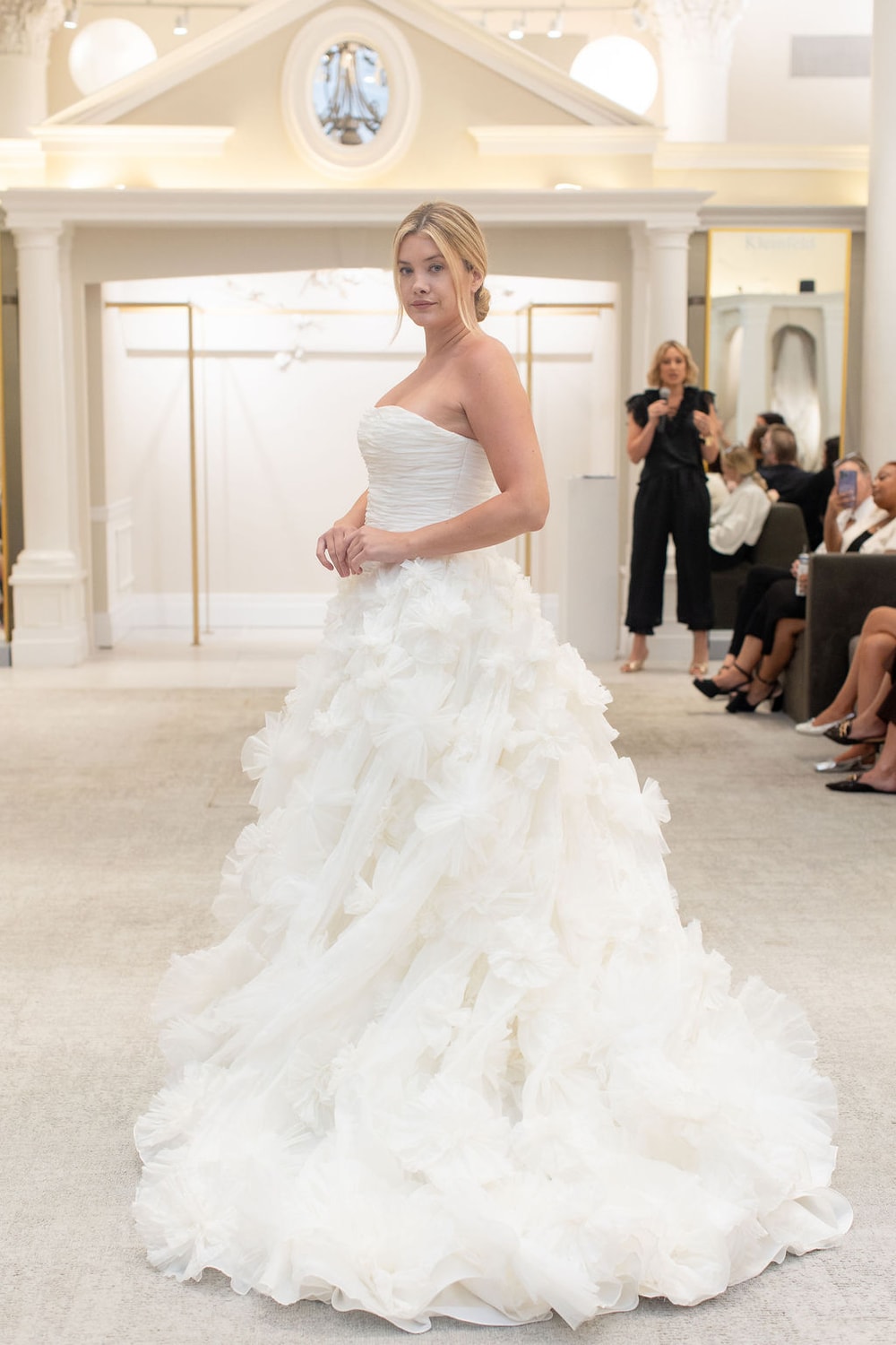 Strapless Basque Waist Ball Gown with Hand Cut 3D Flowers by Martina Liana for Kleinfeld — image 1 of 2