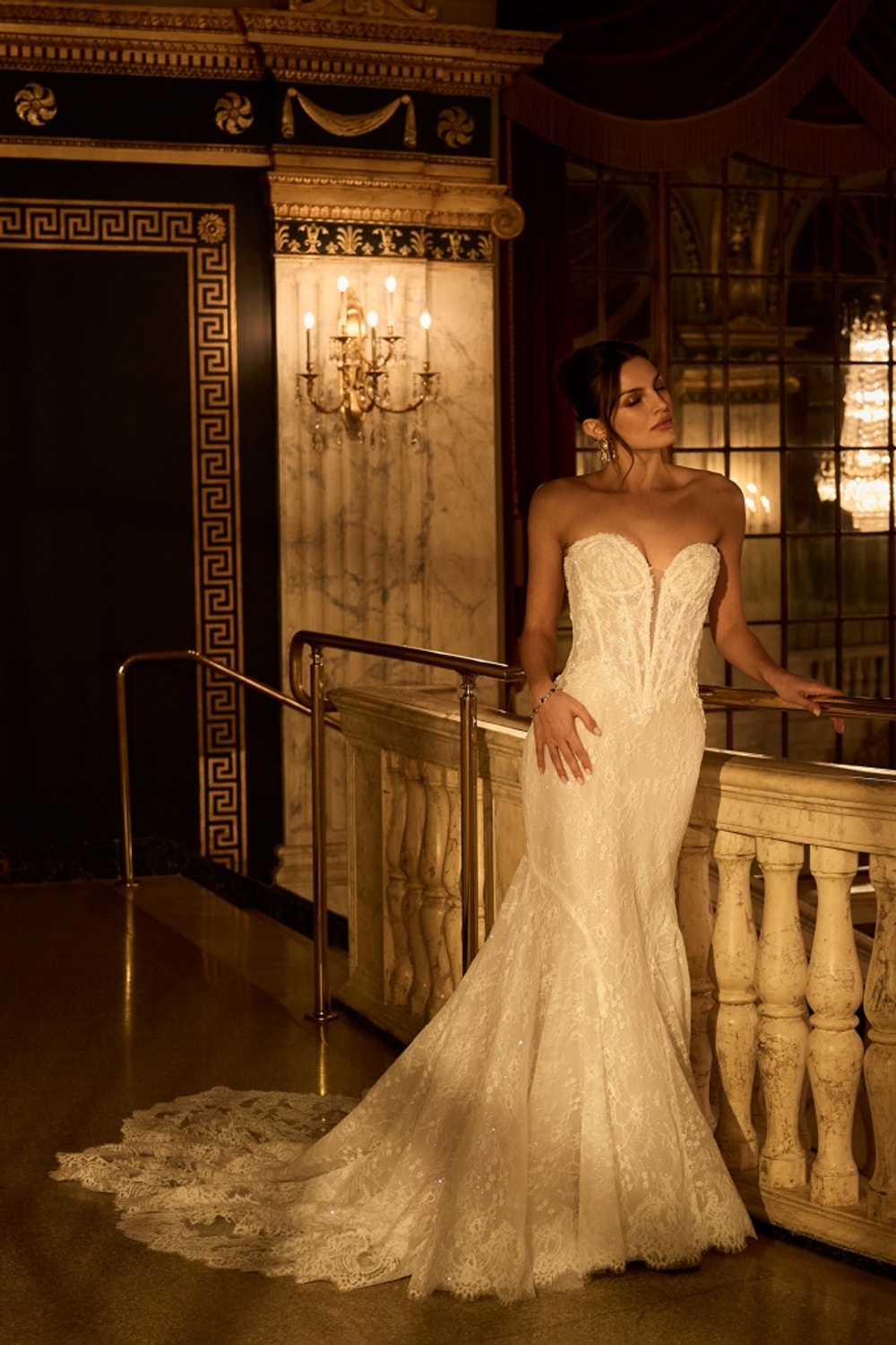 Romantic Lace Fit-And-Flare Wedding Dress with Plunging Neckline by Maggie Sottero — image 1 of 2