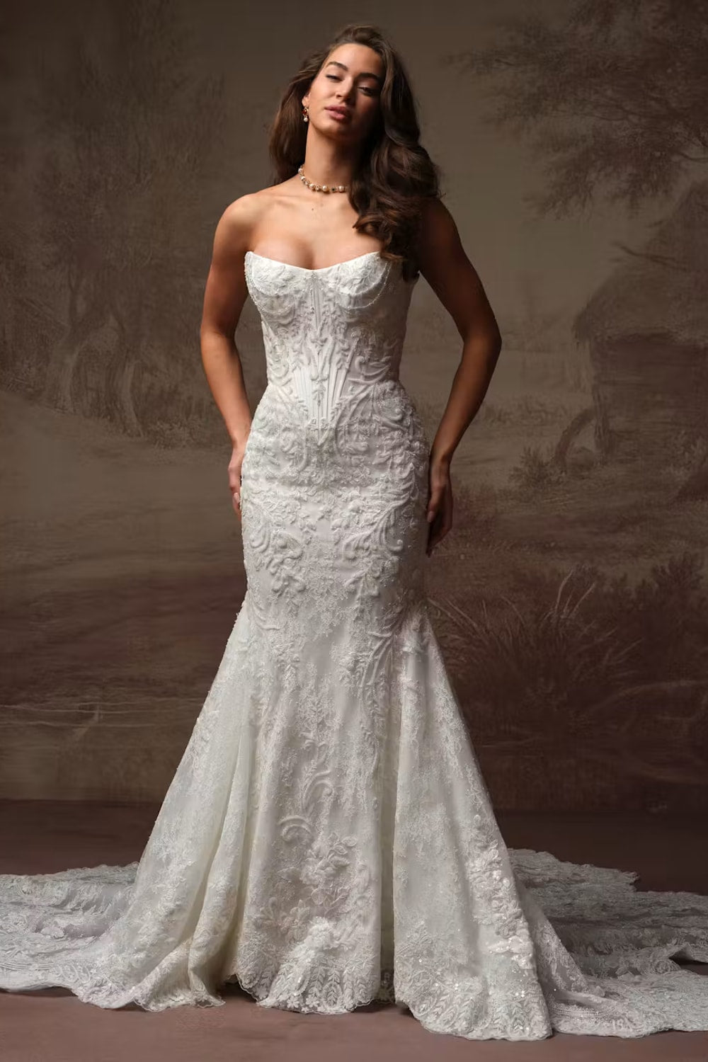 Romantic and Detailed Fit-And-Flare Wedding Dress with Detachable Train by Maggie Sottero — image 4 of 4