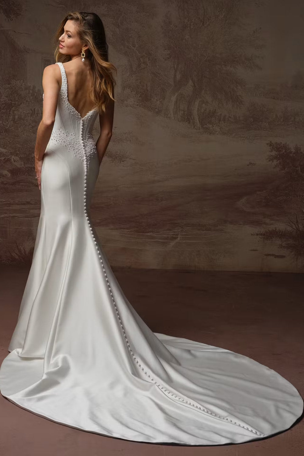 Pearl Embellished Sheath Wedding Dress with Asymmetrical Draping by Maggie Sottero — image 4 of 4