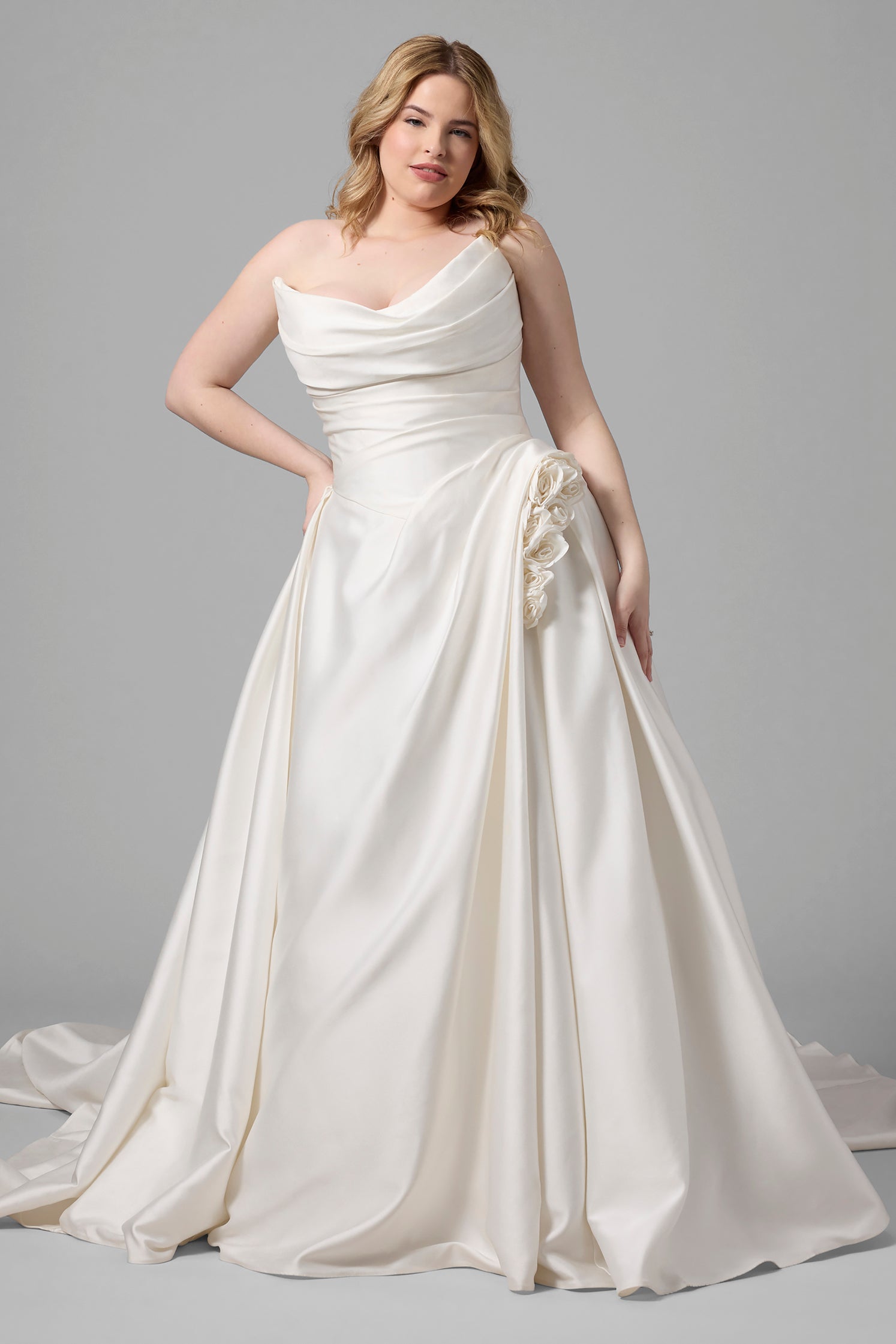 Plus-Size Dramatic And Romantic 3D Floral Ball Gown With Buttons