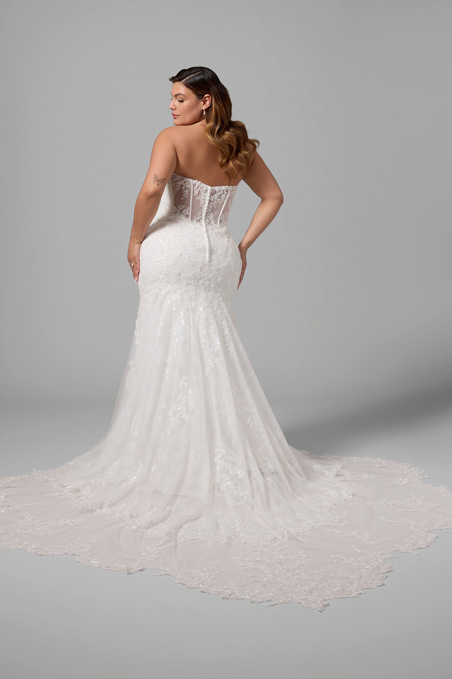 Plus-Size Strapless Embellished Lace Fit-And-Flare Wedding Dress