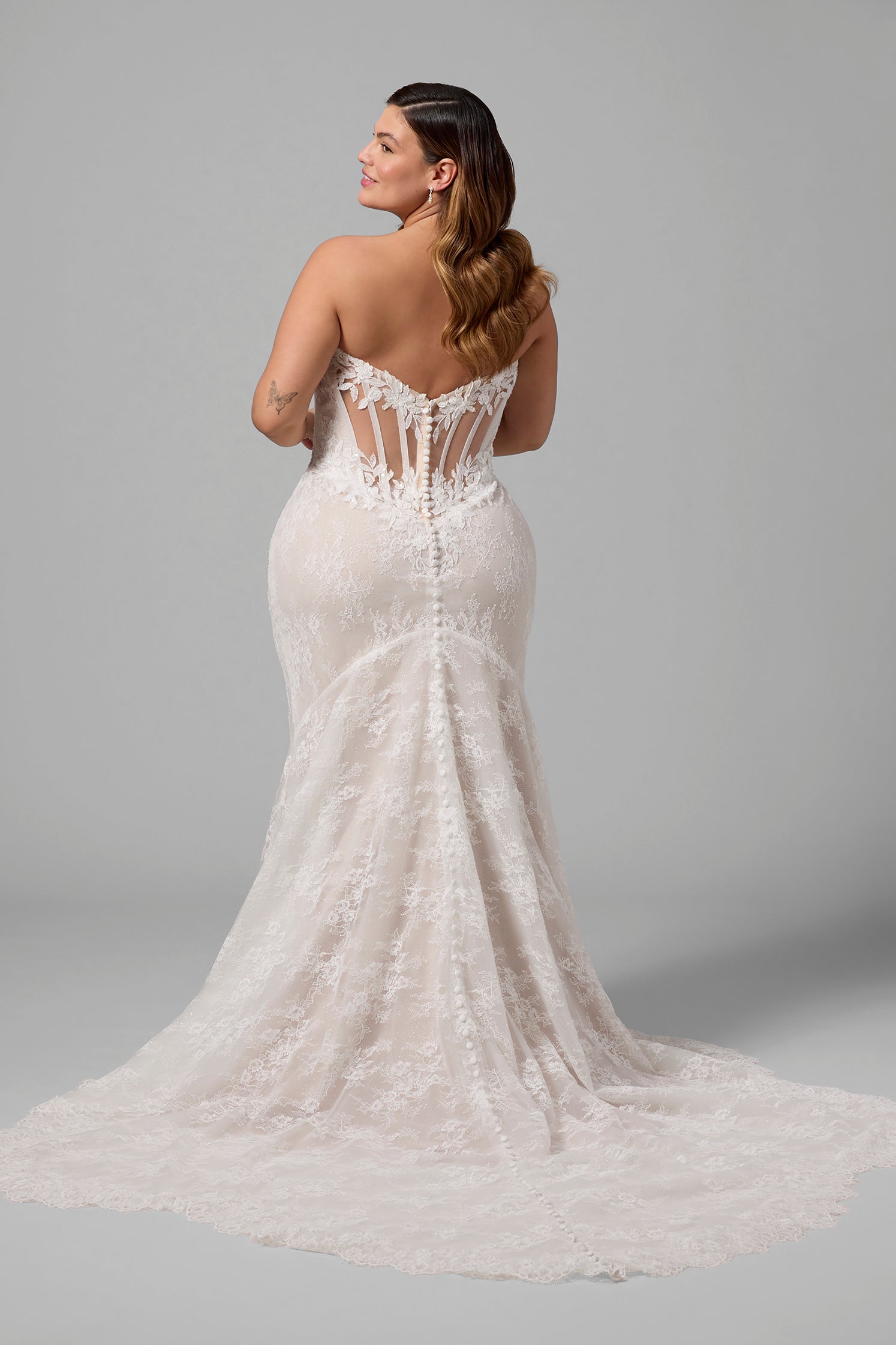 sachin and babi light blue dress Plus-Size Modern And Unique Sheath Wedding Dress With Detachable Overskirt