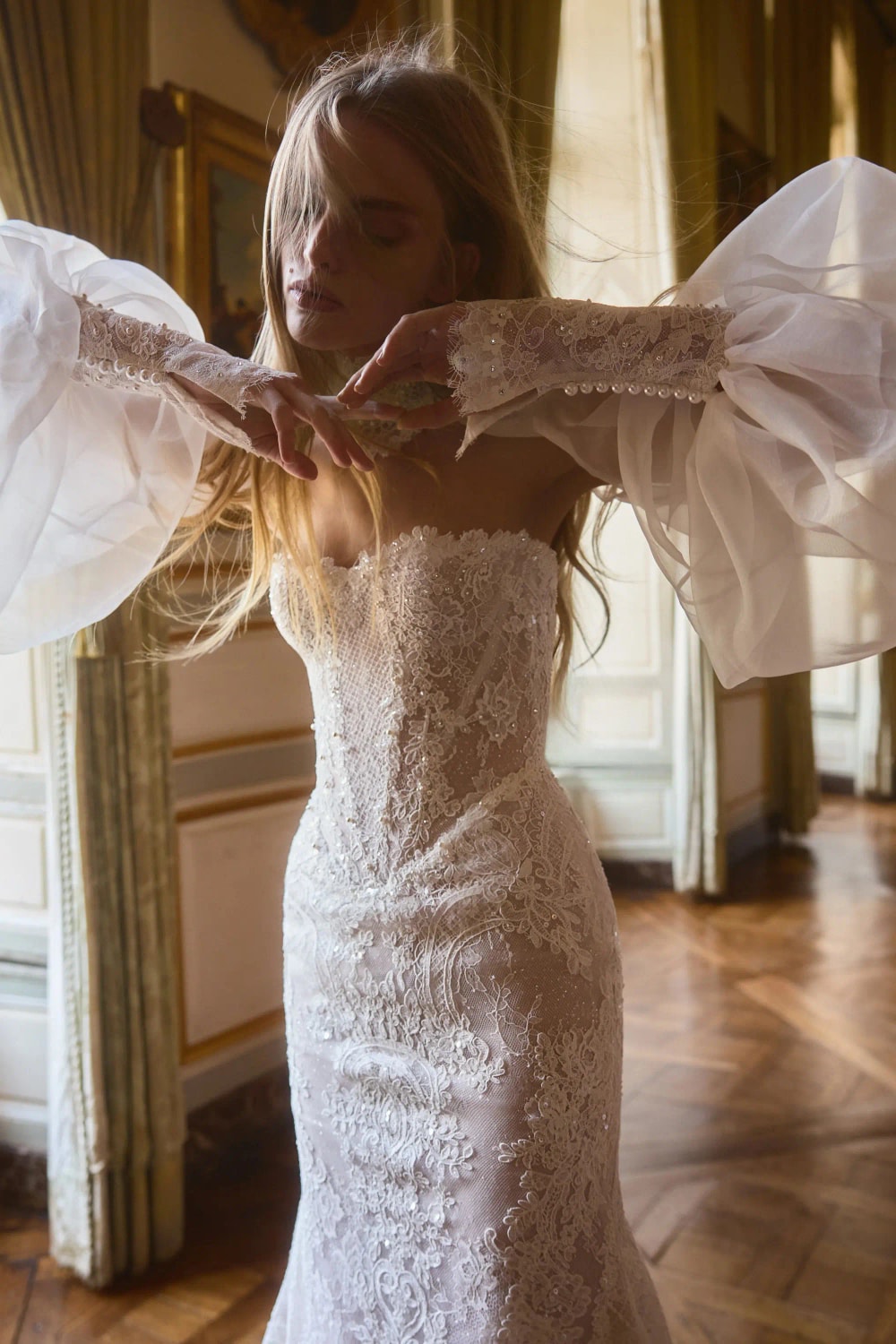 Feminine and Lace Detailed Fit-And-Flare Wedding Dress by Netta BenShabu Elite Couture — image 2 of 3