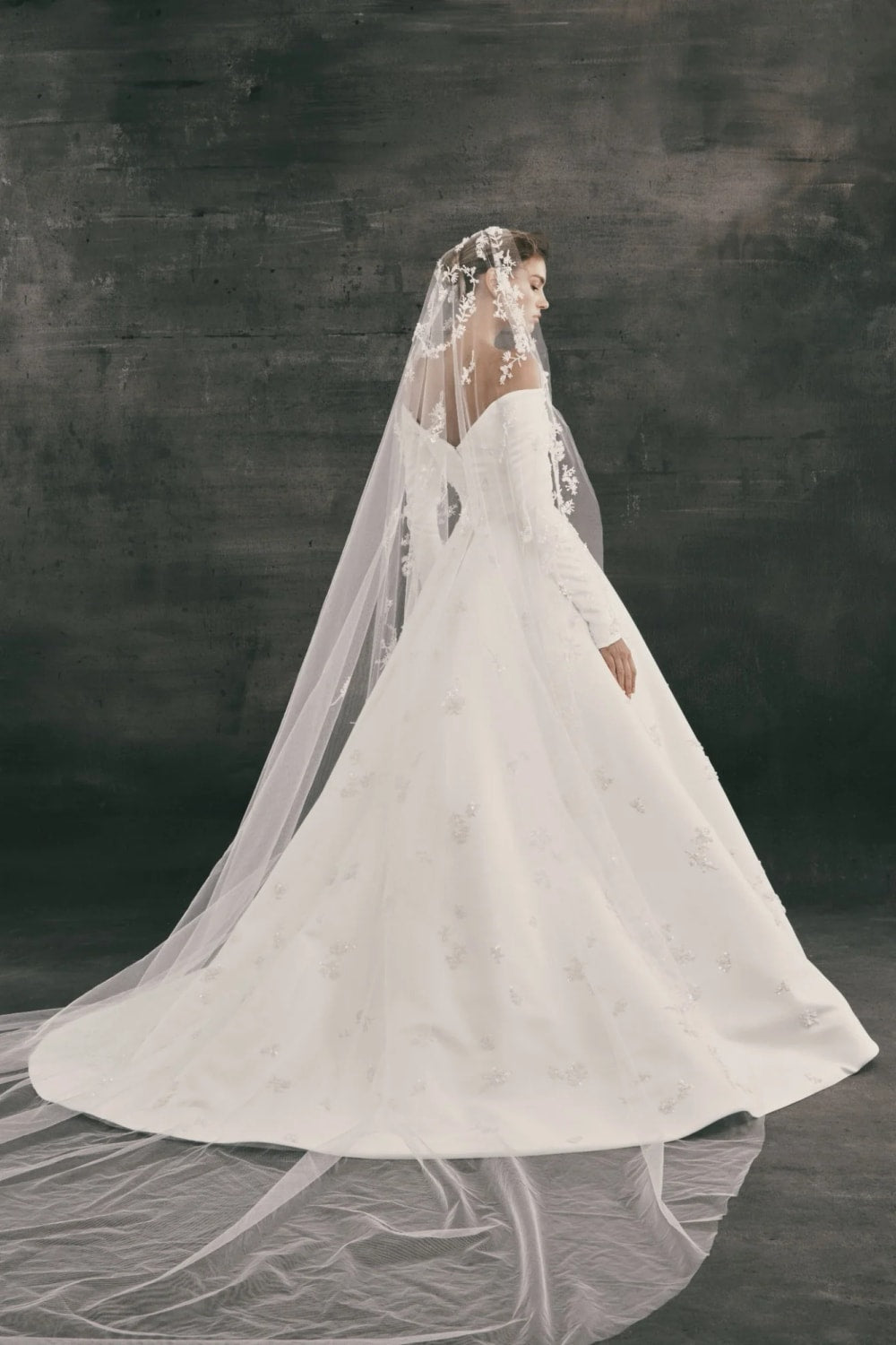 Long-Sleeve Off-The-Shoulder A-Line Wedding Dress with Embellishments by Nicole + Felicia — image 3 of 3