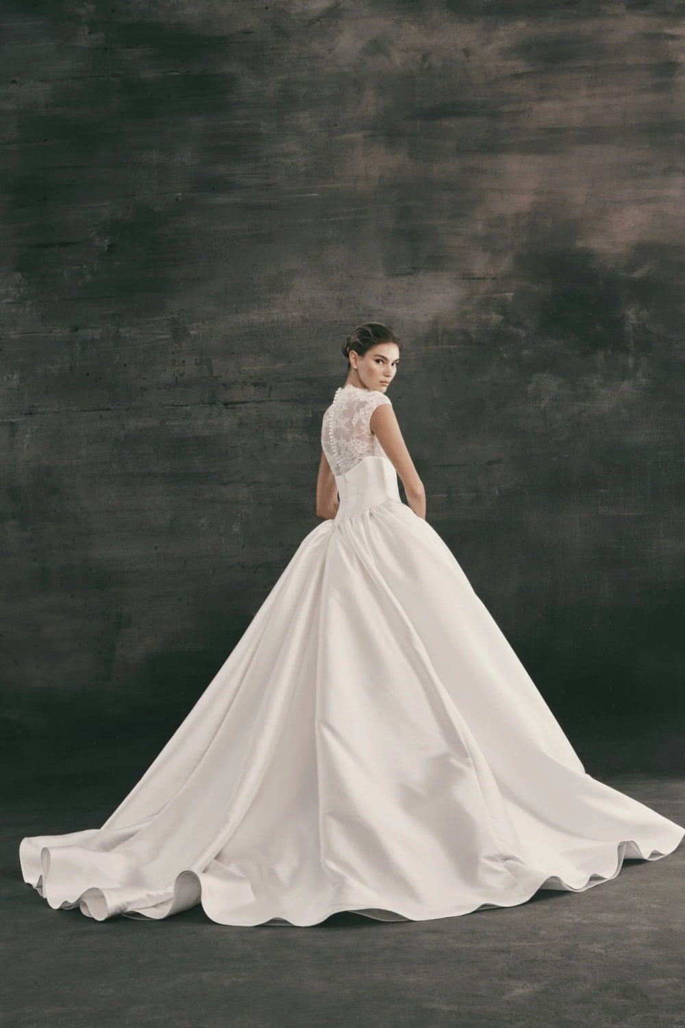 Unique and Structured Ball Gown with Lace Bodice by Nicole + Felicia — image 2 of 2