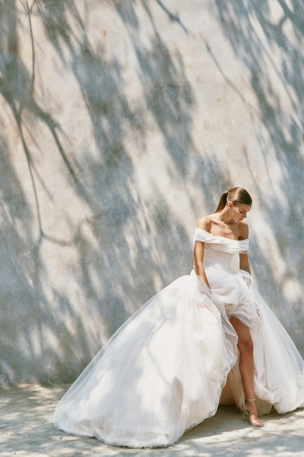 Soft Blush Pink Off-The-Shoulder Romantic Ball Gown by Nicole + Felicia — image 1 of 2