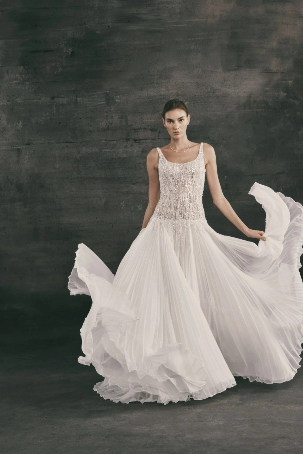 Sparkly Scoop Neck A-Line Wedding Dress by Nicole + Felicia — image 1 of 2