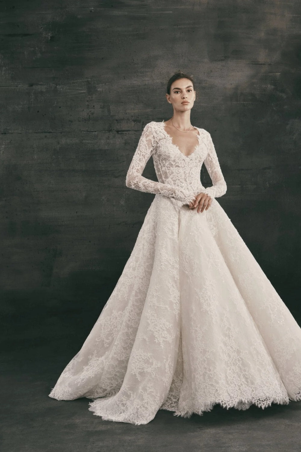 Romantic All Over Lace Long Sleeve Ball Gown by Nicole + Felicia — image 1 of 2