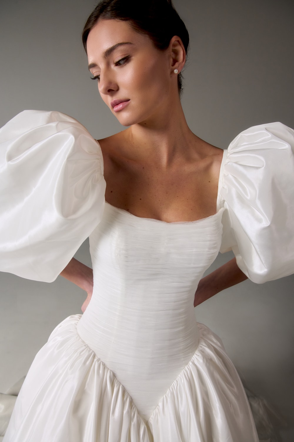 Strapless Ball Gown with Dramatic Detachable Sleeves by Poeza — image 3 of 3