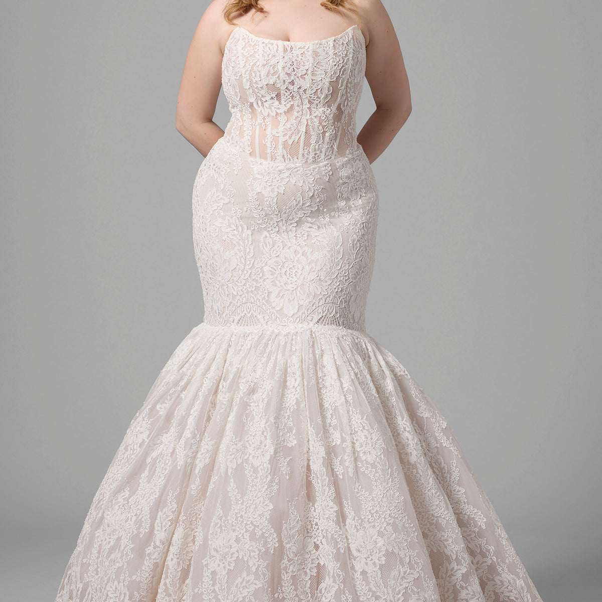 plus size mermaid wedding dress with detachable train Lace Mermaid Wedding Dress With Bolero